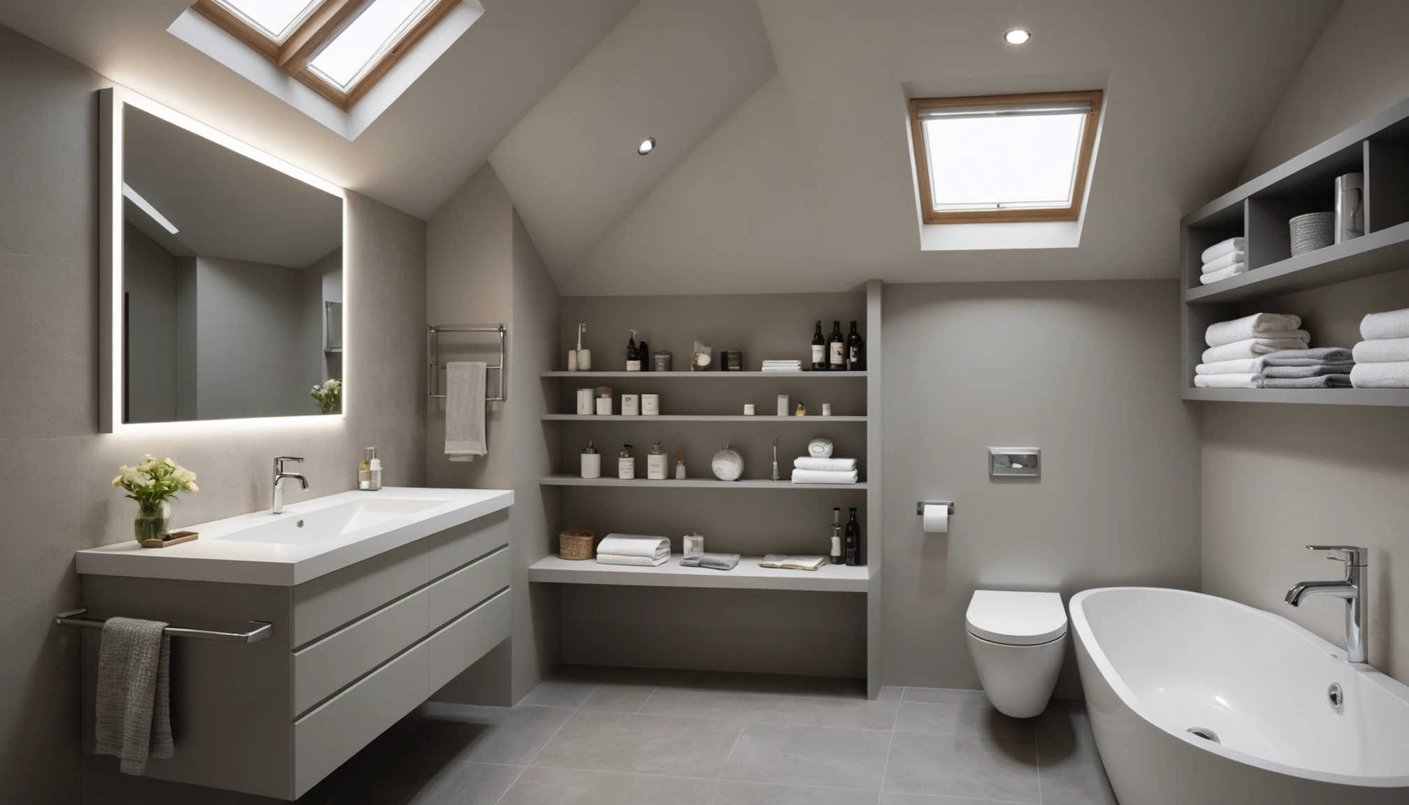 idées pour petite salle de bain avec pente de toit